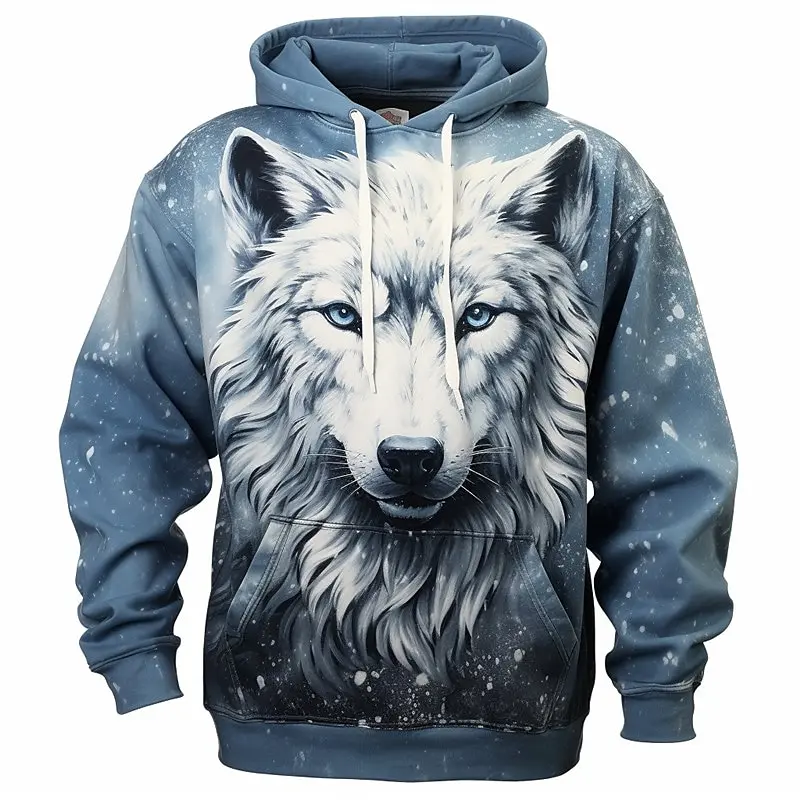 Sudaderas con capucha divertidas con diseño de lobo en 3D para hombre, Tops con estampado de animales de tendencia Hip Hop, jersey de gran tamaño, sudaderas informales de otoño, ropa para hombre