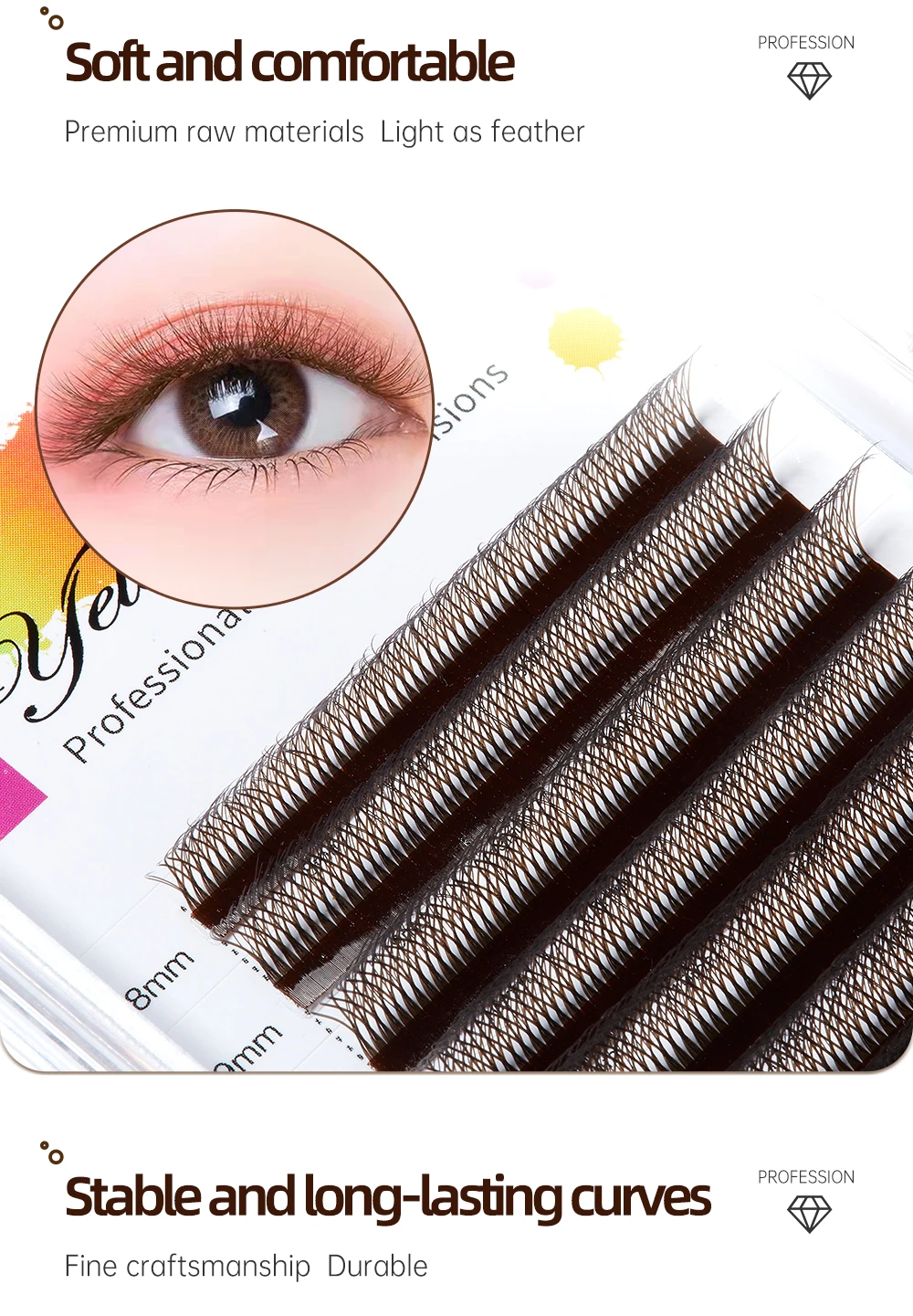 Yelix 4D-W Schwarz-Braun Kleeblatt-Stil Vorgefertigte Volumen-Wimpernverlängerungen Natürliche Einzelwimpern-Pinsel Premium Wimpernverlängerungszubehör – Detail 5