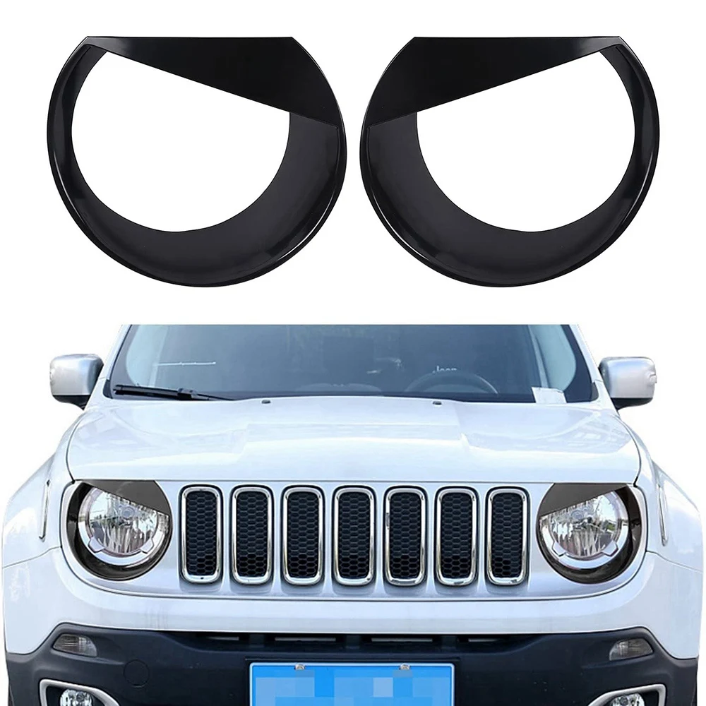 Pop Angry Eyes Front Headlight Bezels Trim Cover For Jeep Renegade 2015 2016 2017 2018 (Black)