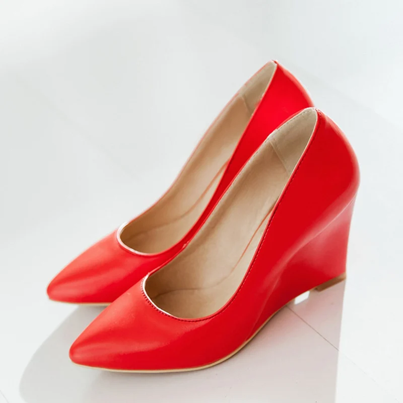 

Классические туфли-лодочки на танкетке для женщин, повседневная модная обувь черного, красного, белого, розового цвета телесного цвета на каблуке, элегантные офисные туфли для свадебной вечеринки, женские туфли