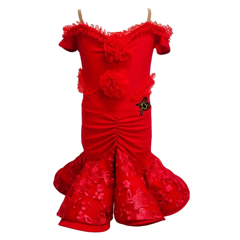 

Красное платье для соревнований по латинским танцам для девочек и женщин, профессиональный костюм для выступлений, румба, ча-ча, самба, танцевальная одежда, костюм BL15405
