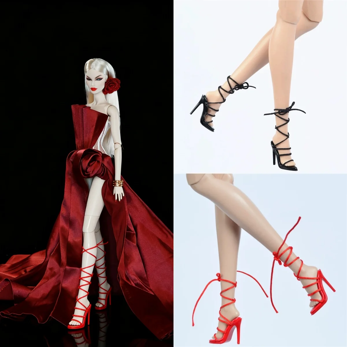 

Doll Shoes Parts 1/6 Supermodel Doll Fashion Simple High Heels Trendy Strap-Up High Heels For Nu.face3.0 Kissmela FR2 Xianxian