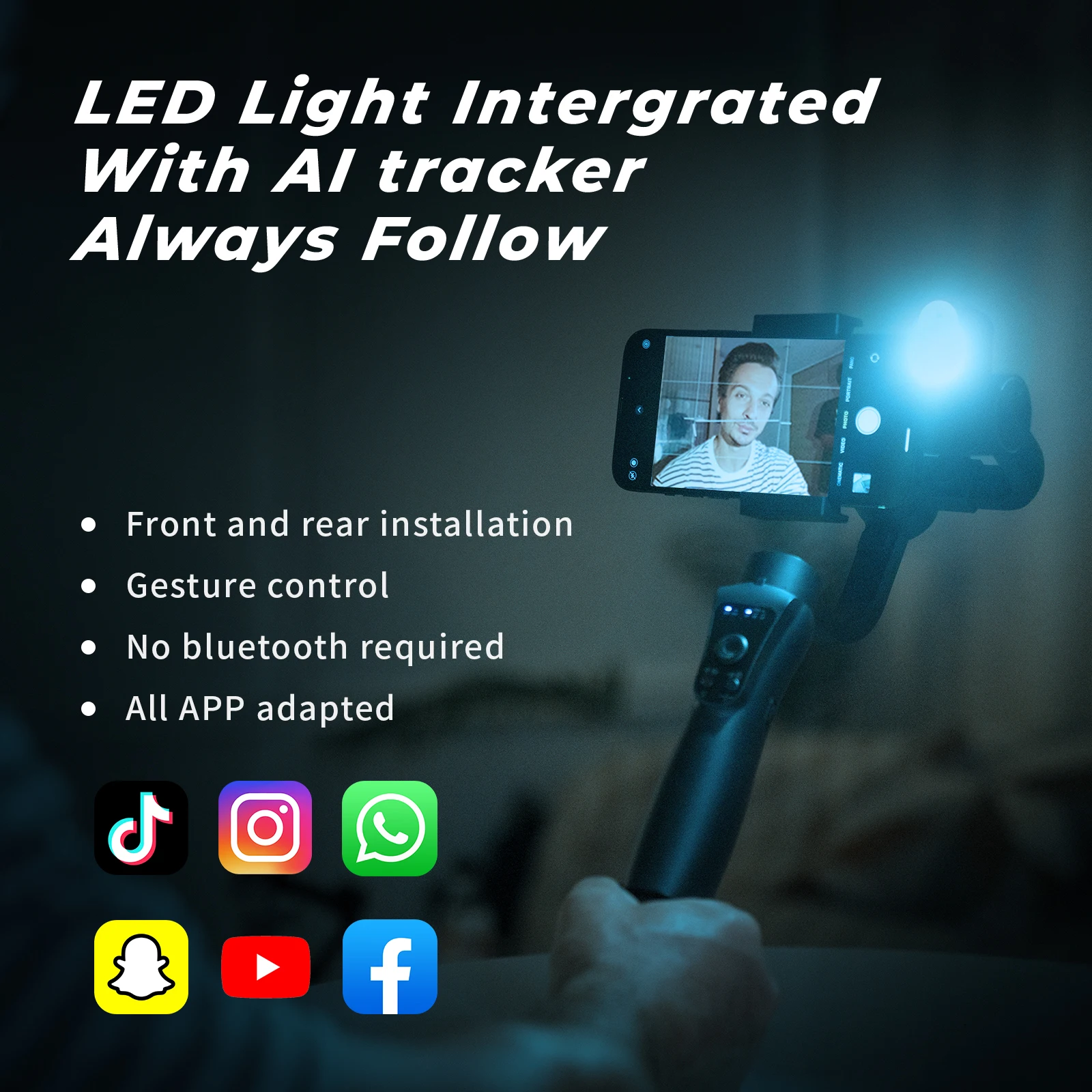 S5 Pro 3-Axis Gimbal with Fill Light & AI Face Tracking, Anti-Shake Stabilizer 360° for iPhone/Android, gimbal for Vlog/TikTok