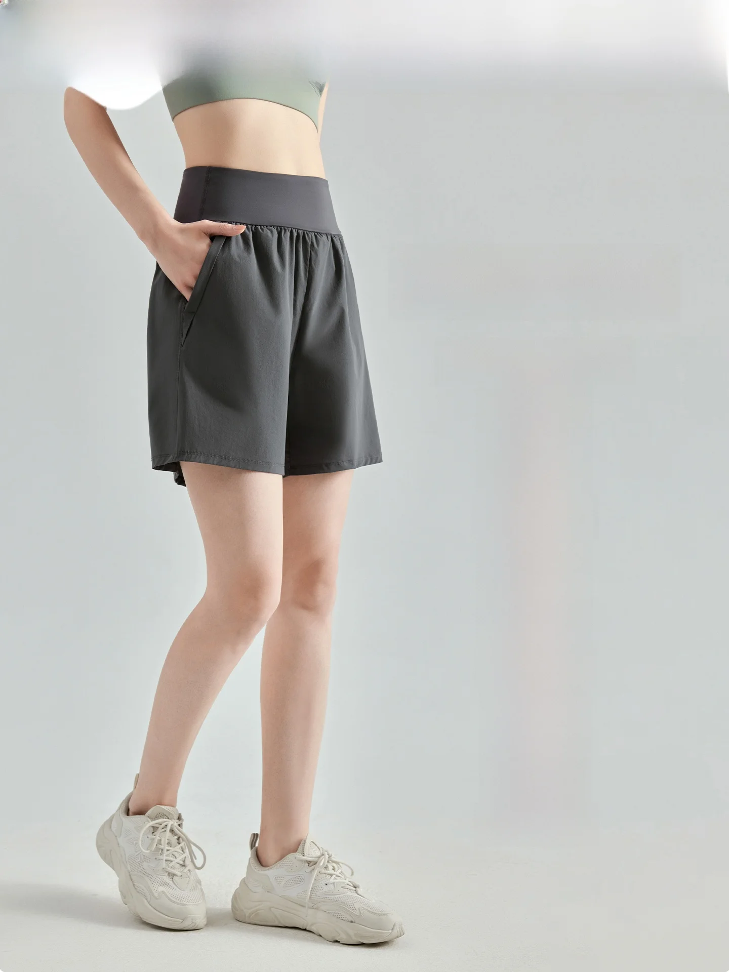   Frau Spor Orts Damen Sommer Lose Hohe Taille Yoga Fünf-Viertel Hosen Qui Dry Outdoor Laufen Fitn Hosen