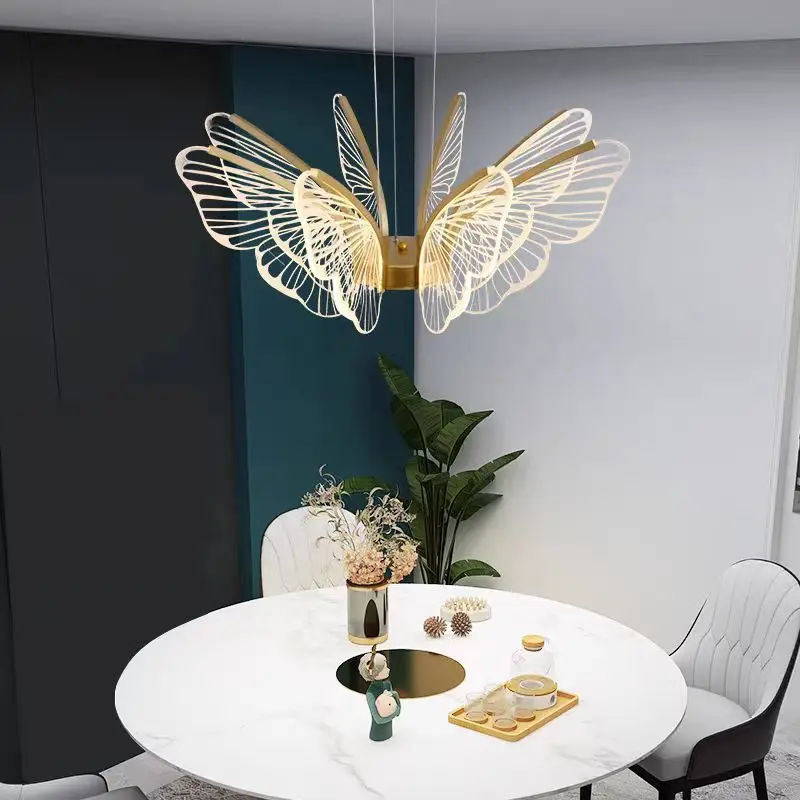 Nordic led ring butterfly ceiling light Creative Gold Art Acrylic light dining Living Room Hotel Bedroom kid\'s room girl lamp