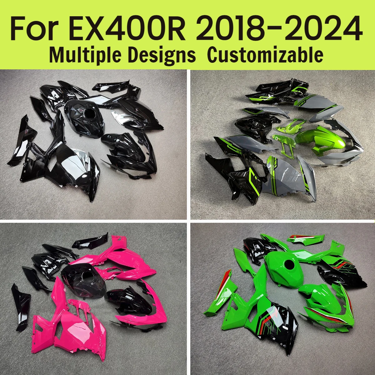 

Fairing Kit for Kawasaki EX400R 2018-2024 Aftermarket Full Motorcycle Fairings Custom Prime Ninja400 18-24