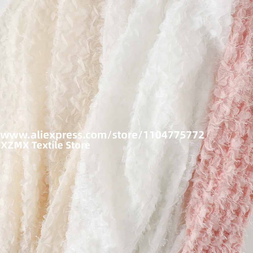 3D Petal Chiffon Fabric, Fuzzy Tassel Flower Fabric,Soft Petal Textile For Wedding Dress,Baby Girl Gown DIY Sewing