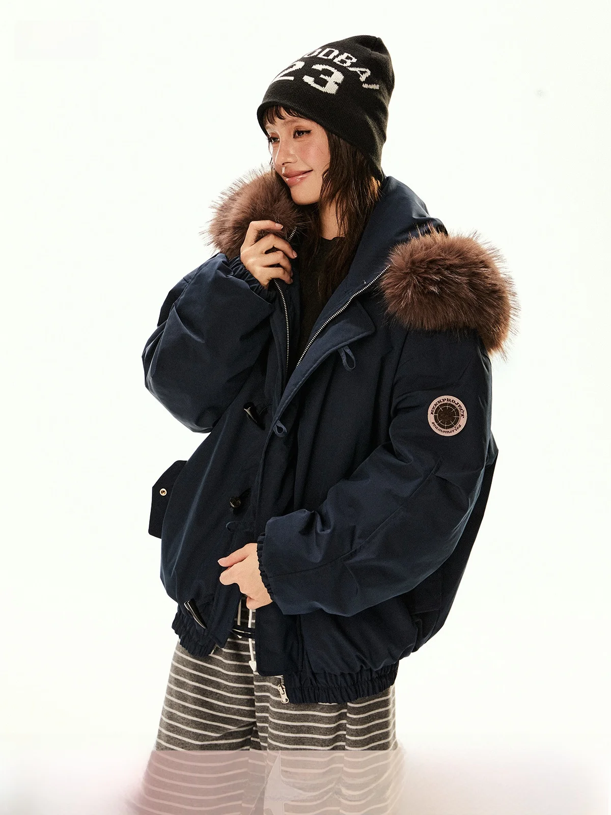 

EZEK Американская парка в стиле ретро Jaet Du, пуховое пальто с капюшоном, большим меховым воротником и пуговицами, зимняя верхняя одежда для молодых женщин