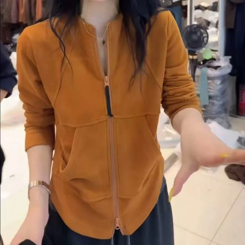 

2025 New Double Zipper Hoodie Versatile Long Sleeve Bottom Shirt Autumn Slim Fit Design Warm Jacket for Women