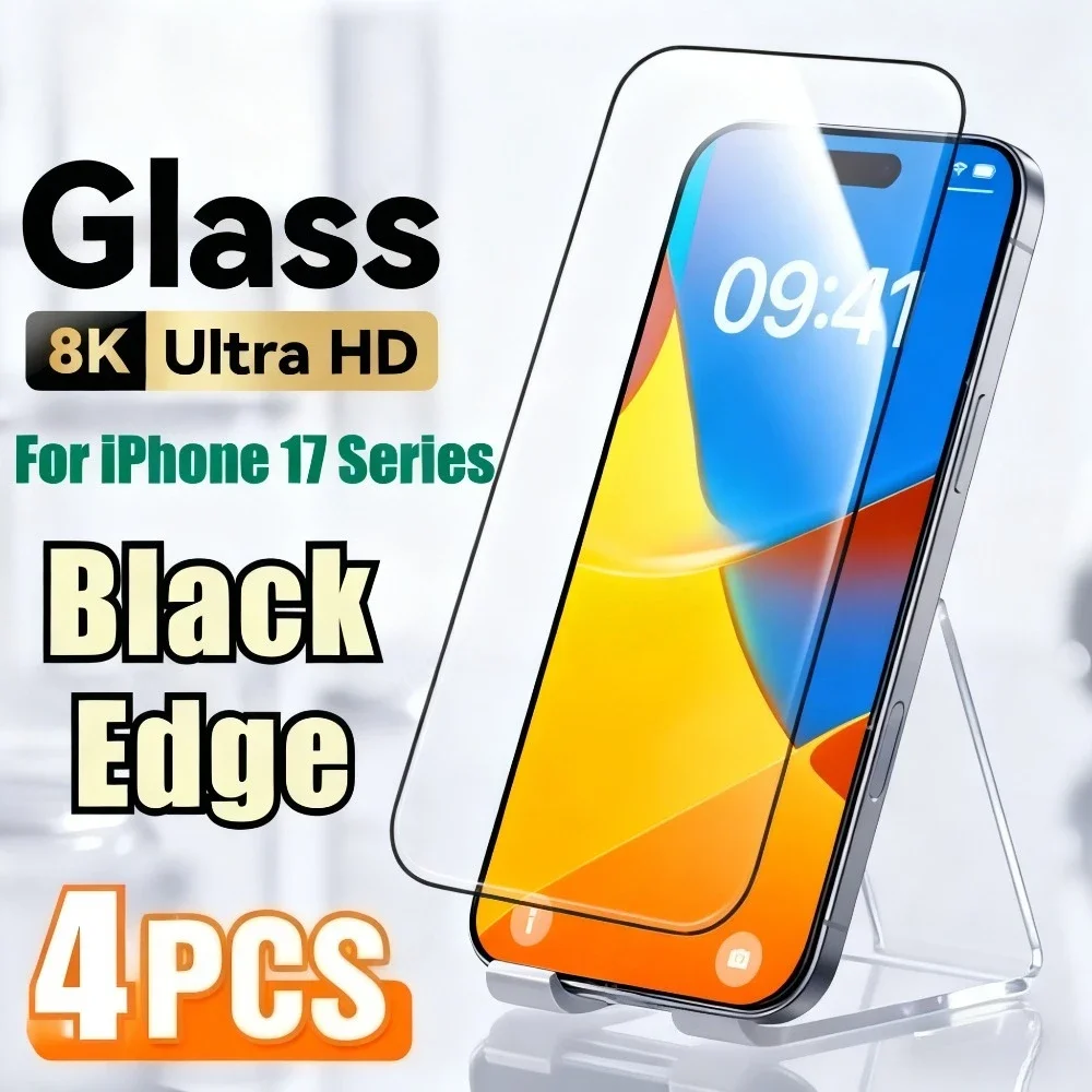 

4Pcs Full Cover Screen Protector for iPhone 17 16 15 14 Pro Max 16 15 Plus Tempered Glass for iPhone 13 12 11 Pro Air XR XS Max