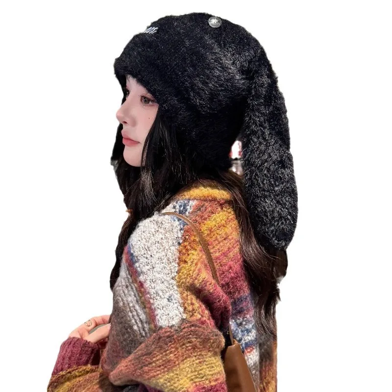 لطيف آذان أرنب صغير الأبيض أفخم تو قبعة الباردة قبعة المرأة الخريف والشتاء سدادات حماية الأذن قبعة دافئة كومة فتاة هدية H1