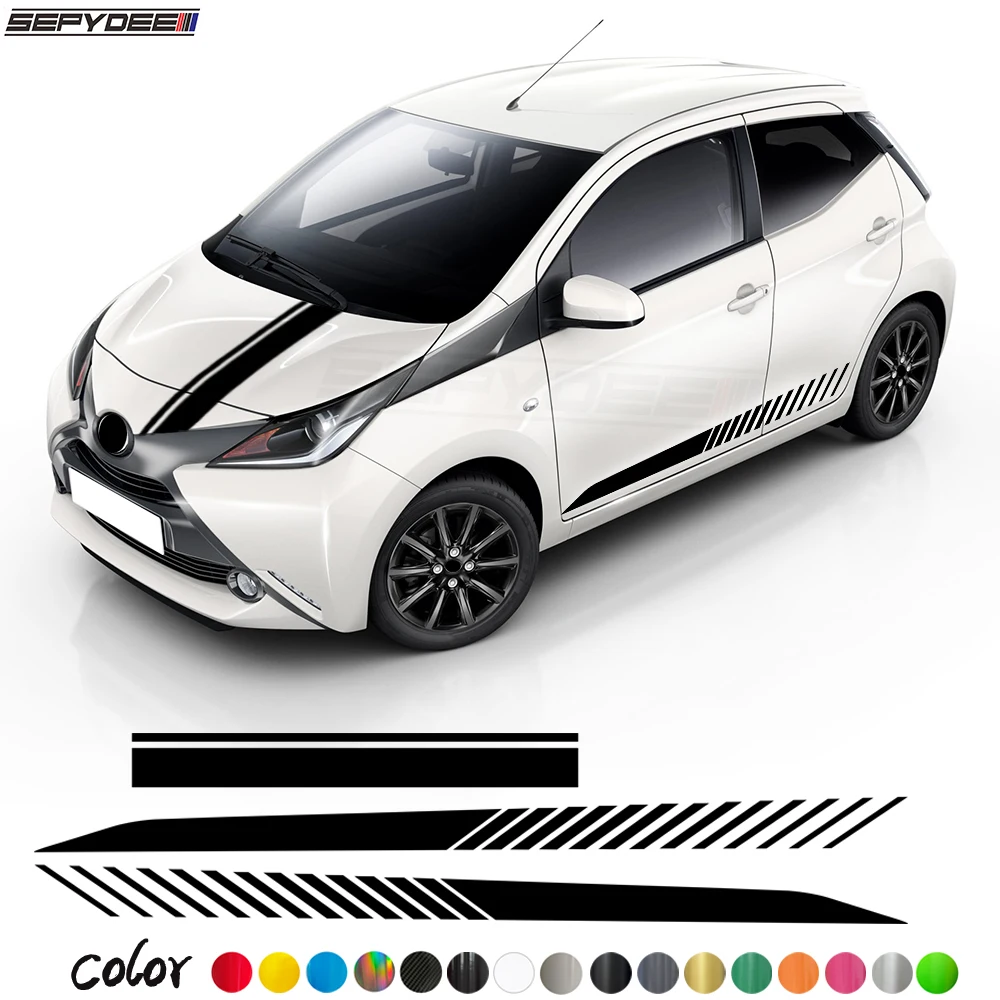 

3Pcs Car Hood Bonnet Door Side Skirt Stickers for Toyota Aygo Auto Body Decor Stripes Kits Vinyl Film Decals Car Accessories