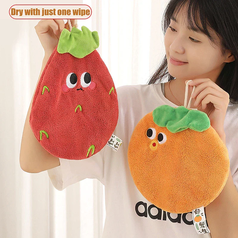 Cartoon Hand Towel Cute Fruit Kitchen Towels Absorbent Hanging Towel Kitchen Cleaning Cloth Quickly Dry Hand Towel For Bathroom