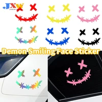 JXWANCF pegatina de coche pegatina reflectante impermeable para casco de motocicleta demonio cara sonriente calcomanía láser Auto parabrisas trasero Viny