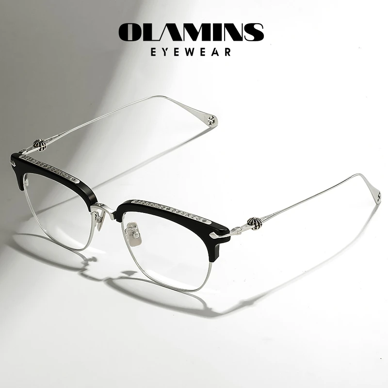 OLAMINS – monture de lunettes en titane pur pour hommes, carrées, Prescription pour myopie, nouvelle collection 2022