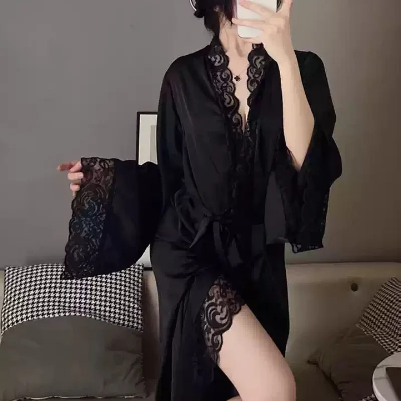 

Sexy Pajamas Women's Bathrobe Silk Long White Palace Style Bride Wedding Bridesmaid Woman Clothes Night Wear for Ladies Pajama