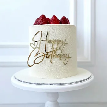 새로운 생일 축하 케이크 토퍼 골드 아크릴 생일 소녀 아이 생일 파티 케이크 토퍼 디저트 장식 베이비 샤워 선물