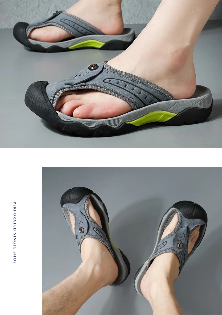 Sommerliche, atmungsaktive Herren-Sandalen aus weichem Echtleder, bequeme Herren-Hausschuhe, flache Herren-Flip-Flops, Outdoor-Römersandalen für den Strand – Detail 16