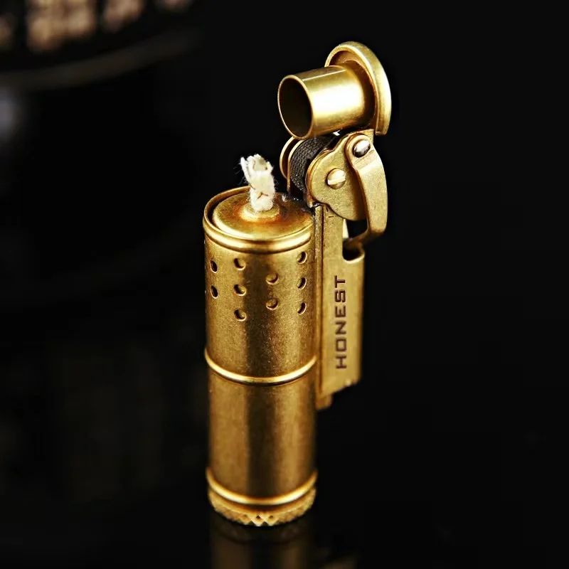 New Benro Trench Pure Brass Lighter Kerosene Lighter Windproof Retro Old-fashioned Grinding Wheel Lighter Men\'s Gift