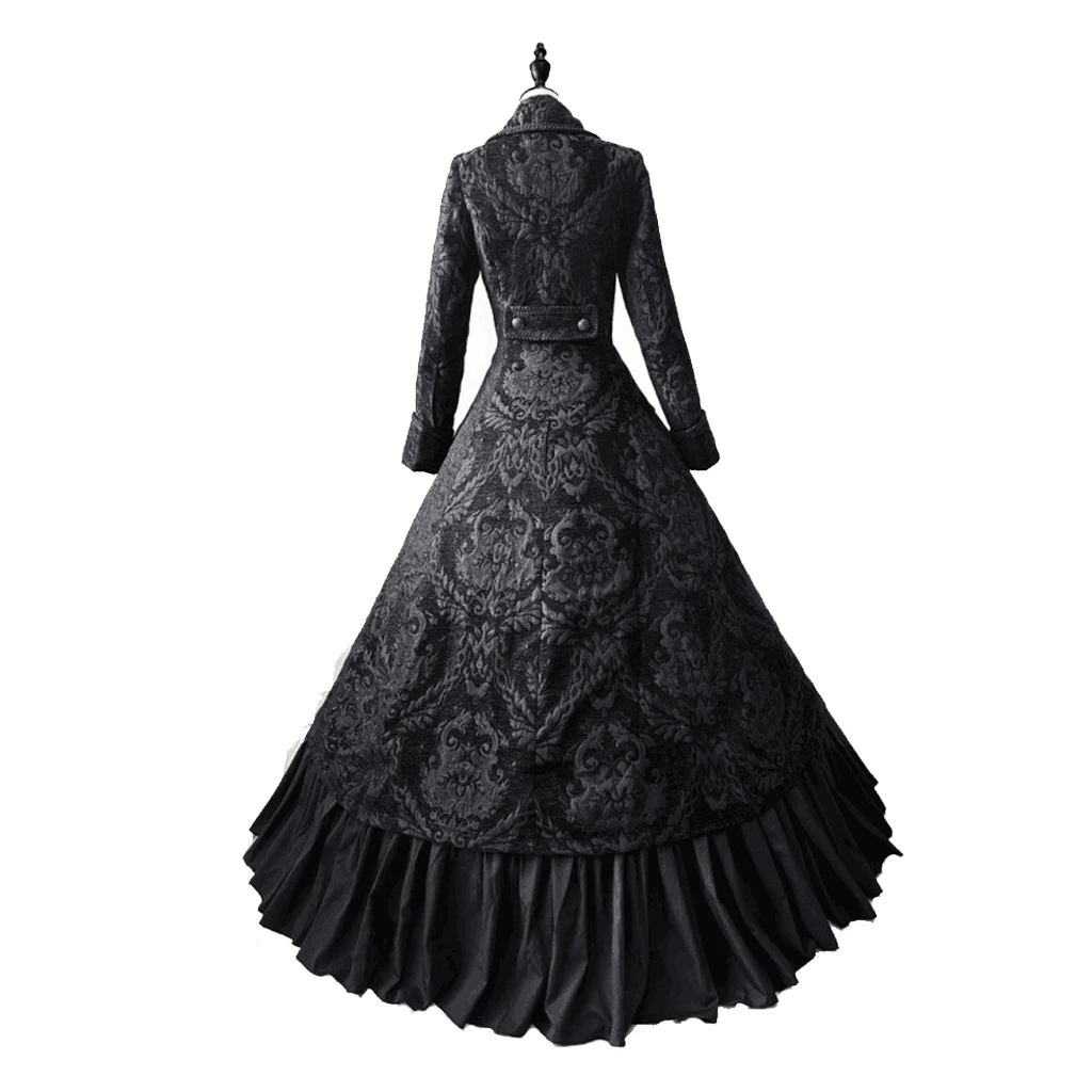 Women Gothic Black Vampire Dress Black Vintage Two-Pieces Gothic Victorian Coat Ball Gown Dress Luxury Embroidered Queen Dress