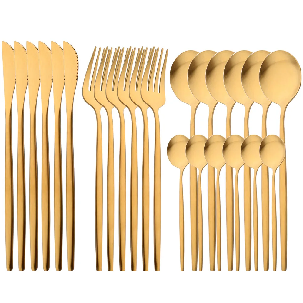 

Drmfiy Matte 24Pcs Gold Cutlery Set Dinnerware Set Kitchen Flatware Kniver Forks Teaspoons Stainless Steel Western Tableware Set