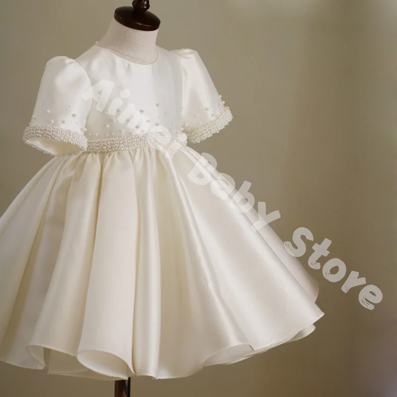 1st Birthday Party Dress Pearl Princess Baby Girls Dress Wedding Kids Dresses For Girl Baby Baptism Dress Christening Gowns