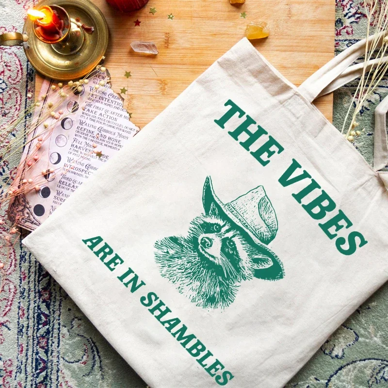 The Vibes Are in Shambles Pattern Women Tote Bag Portable Canvas Clutch Foldable and Reusable Shopping Bags Gift for Friends