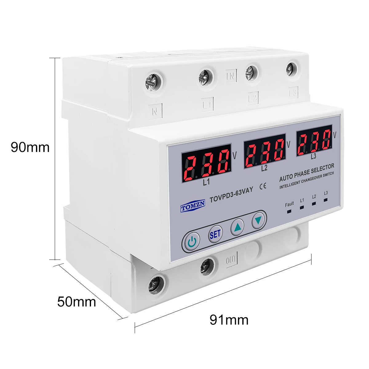 63A 3 phase 3P+N Din rail phase selector Voltmeter adjustable Over and Under Voltage protection Monitor Relays Protector