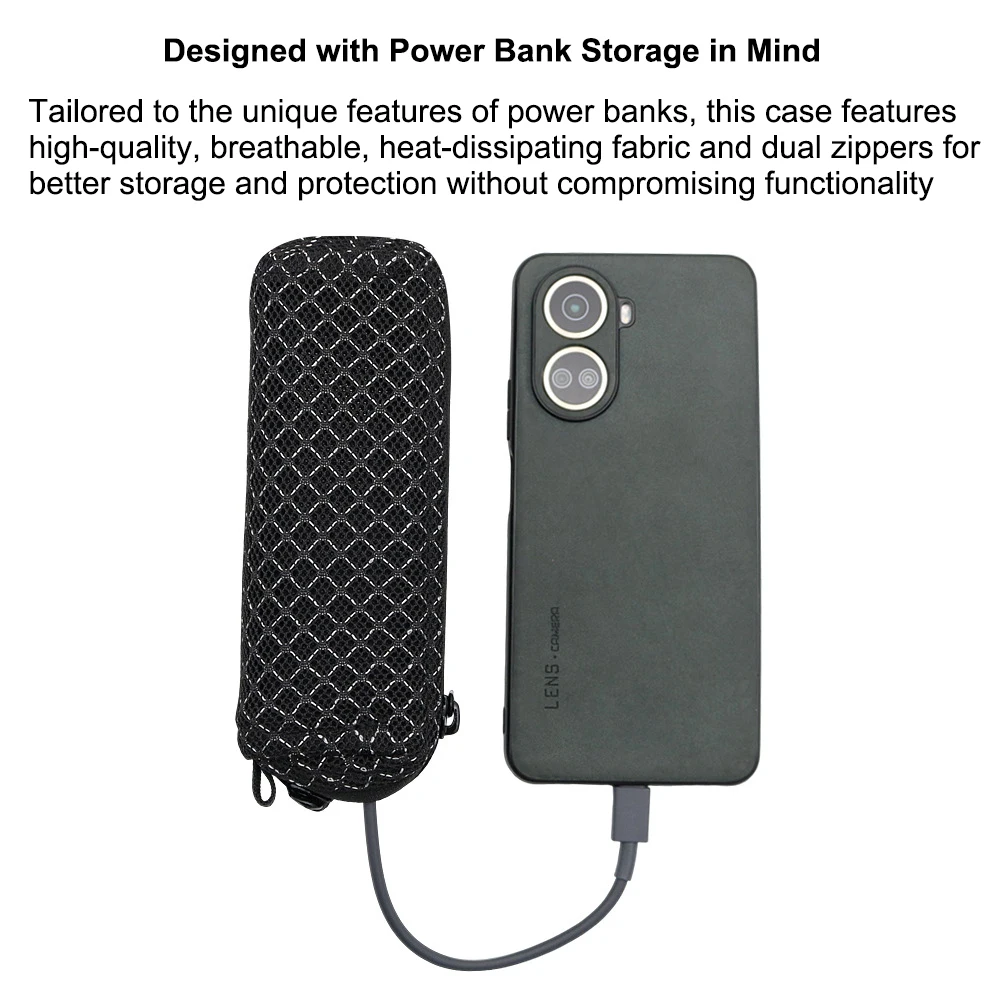 

Carrying Case for Xiaomi PB1165MI Power Bank 10000mAh 165W with Carabiner Breathable Fabric Dual Zipper Portable Pouch