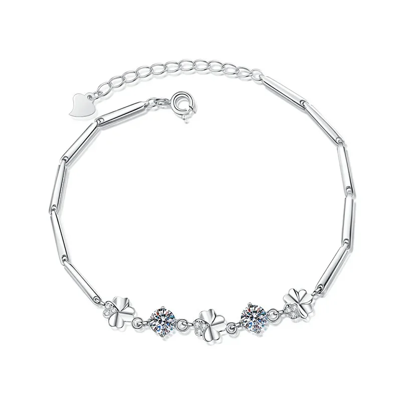 

D color 1 carat moissanite plated PT950 platinum bracelet lucky four leaf clover 18Kgold diamond bracelet simple and fashionable