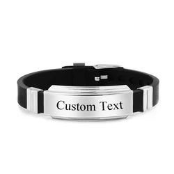 Custom Name Phone Number Stainless Steel Bracelet, Crianças Silicone ID Bracelets, Mulheres e Homens Jóias