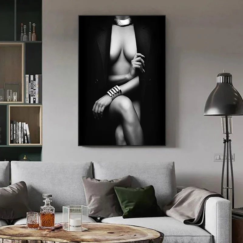 Fashion Black And White Sexy Woman HD Photography Poster Canvas Paintings Wall Art Pictures for Living Room Home Decor Frameless