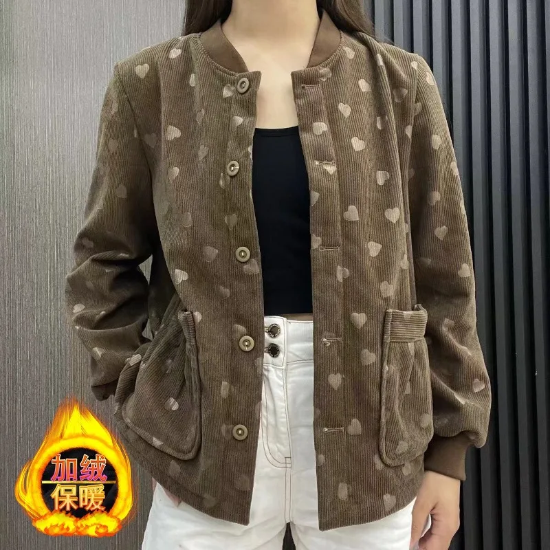 Women's Autumn Winter Fleece Lining Coat Cotton Jacket Elderly Fleece Thicken Casual Fashion Advanced Soft Niche Versatile