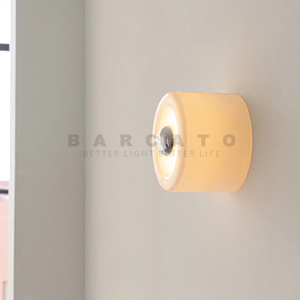 

New Concealed Base Glass Wall Lamps French Bauhaus White Round LED E27 Wall Lights for Bedside Living Room Bathroom Mirror Dec