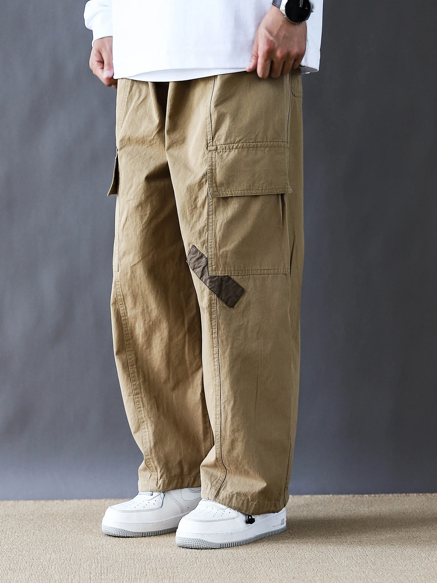 

Retro American Waed Large ket Work Trousers Men Pure Cotton Loose Straight Cut 2025 New Khaki Casual Pants for Youth