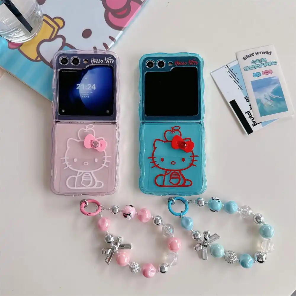 Cute Cartoon Anime Role Hello Kitty Phone Cases for Samsung Galaxy Z Flip 3 4 ZFlip 5 6 5G Soft Folding Screen Kickstand Cover