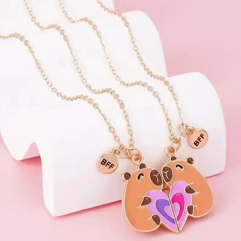 2Pcs/set Cute Cartoon Capybara Pendant Best Friend Girl BFF Necklace for Besties Friendship Jewelry Gifts