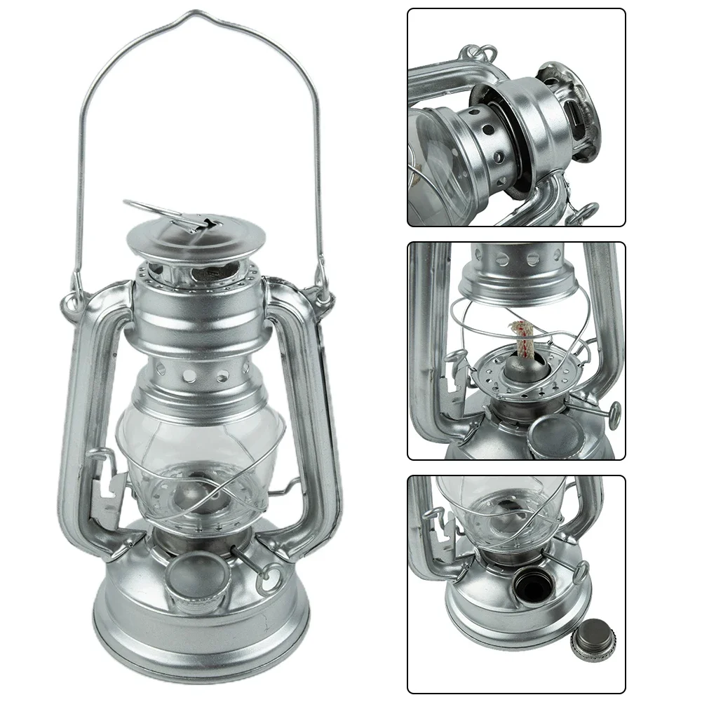 1pc Kerosene Lamp Camping Lantern Retro Style Petroleum Storm Lantern Metal Outdoor Lamp Garden Tools Parts Replacement Fittings