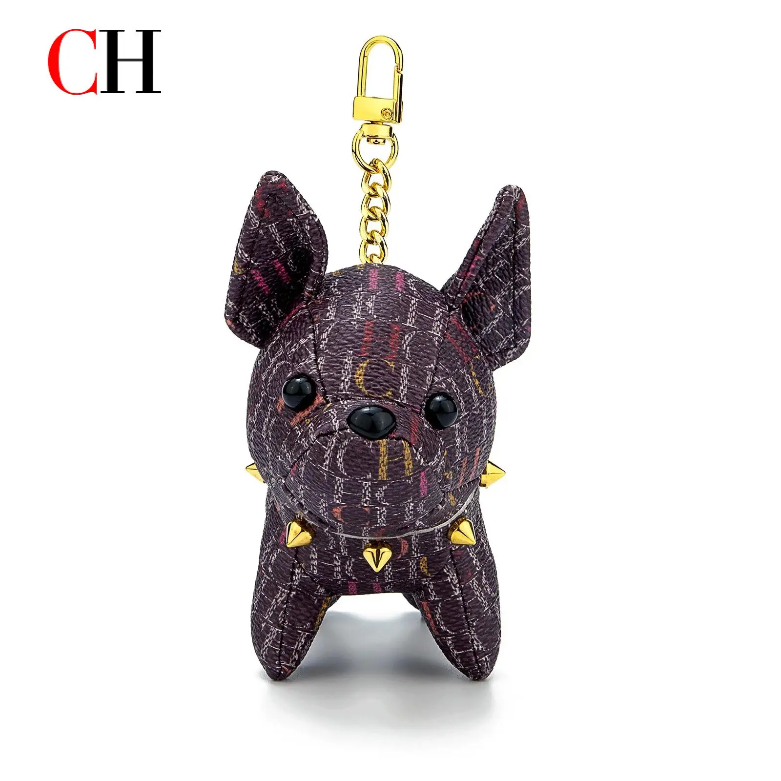 CH French Bulldog Shaped Keychain Fabric Dog Key Ring Luxury Stylish Bag Charm Gift Daily Use Fashion Accessory Trendy