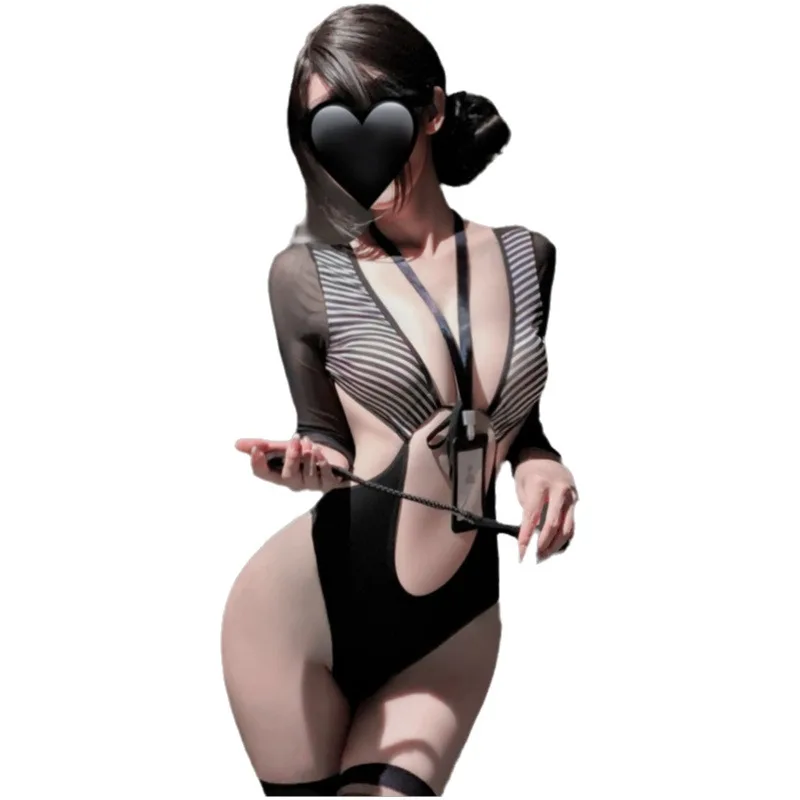 

Pure Desire Sexy Bodysuits Fiery Secretary Breast-Revealing Uniform Strap Sexy Tie-Up Bodysuits Uniform For Woman Charming Y79Z