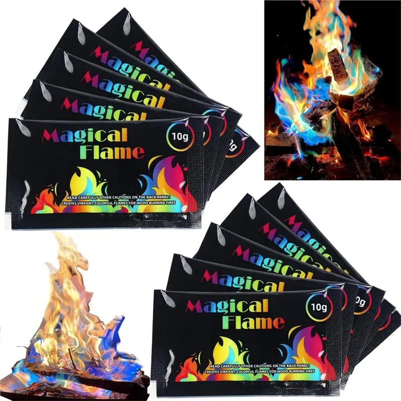 

A71Z 10 шт. пакетиков с порошком для изменения цвета пламени, волшебное пламя для костров в помещении и на улице