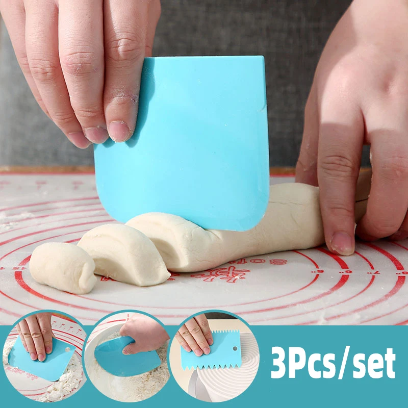 

3Pcs Cream Scraper Suit DIY Kitchen Straight Arc Tooth Shape Cream Bread Cutter Plastic Cake Pasty Scraper Baking Fondant Tools