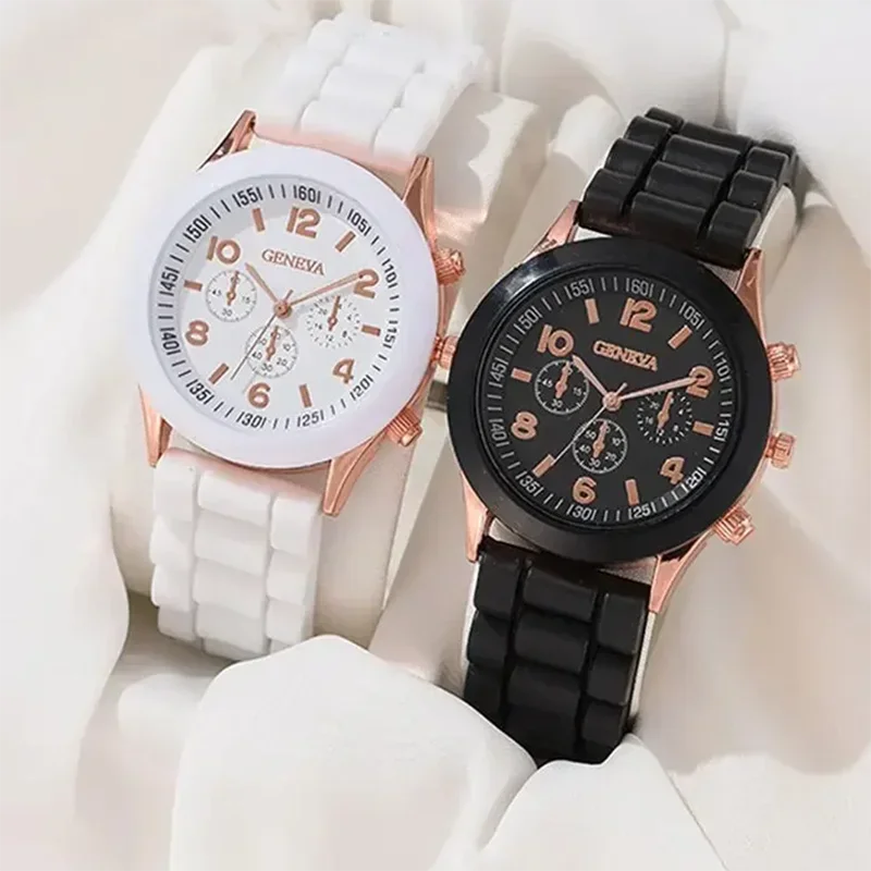 2Pcs Luxury Women's Watch Set Fashion Luxury Elegant Alloy Wristwatch Silicone Strap Couple Watch Men Quartz Holiday Gifts