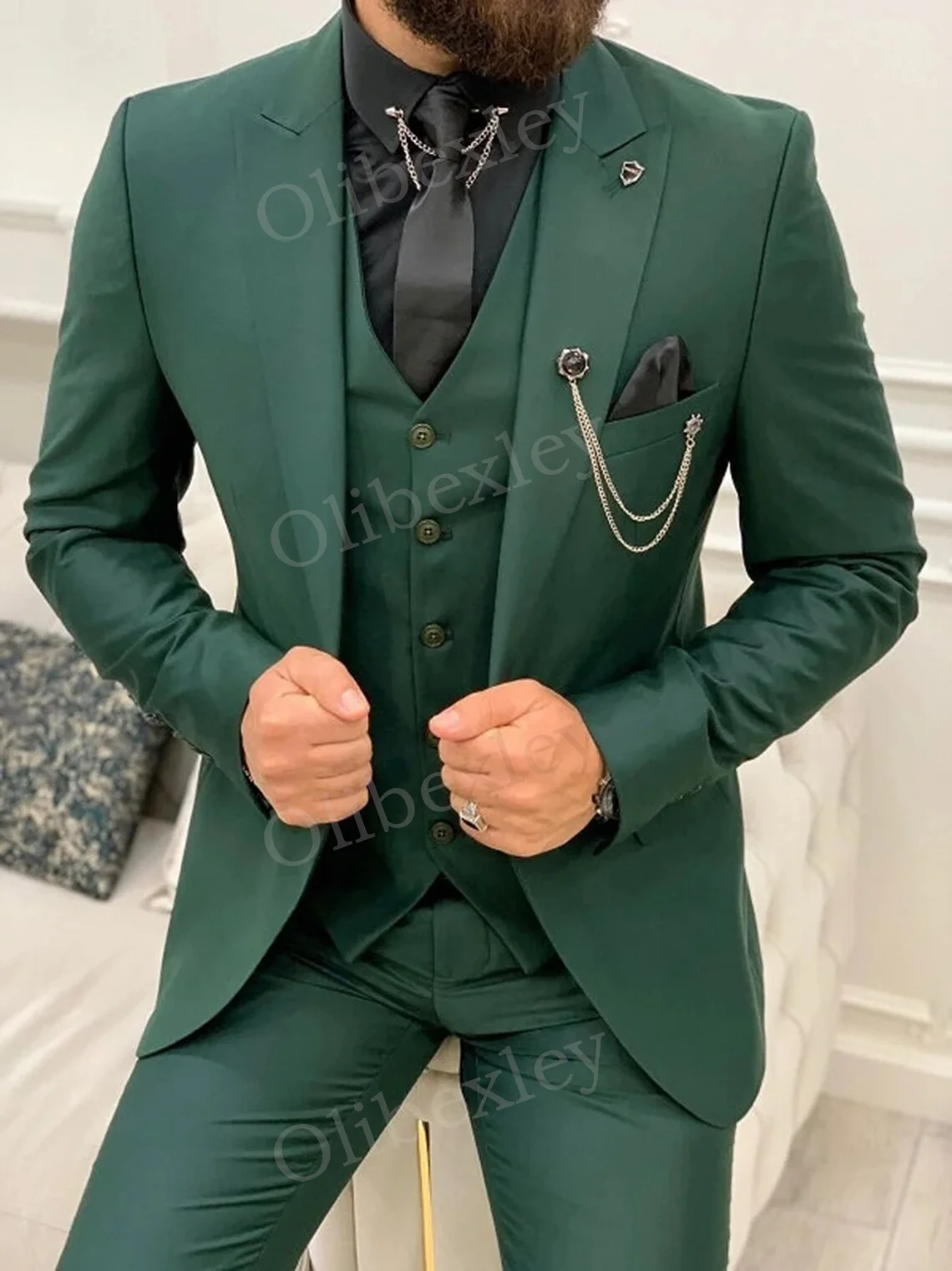 

Olibexley Men's Suits 3 Pieces Luxury Customized One Button Slim Fit Tops vest pants Wedding Groom Business Dinner Prom