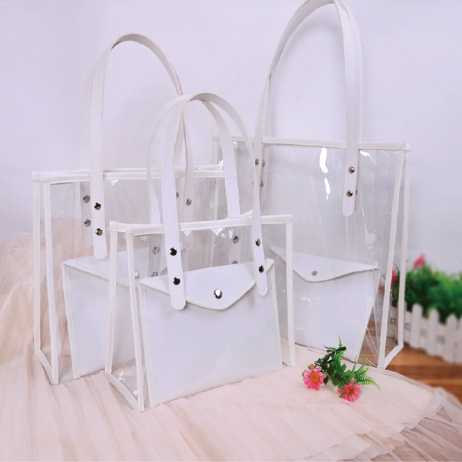 New Beach Laser Jelly Bag Colorful Transparent Handbag 2pcs Set Office Style PVC Large Capacity Gift Bag Customizable Logo