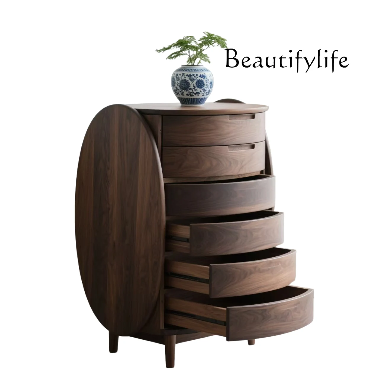 Minimalistyczna włoska komoda z orzecha czarnego z Ameryki Północnej, szafka z litego drewna z szufladami, szafka do salonu, szafka artystyczna do przechowywania, owalna szafka.