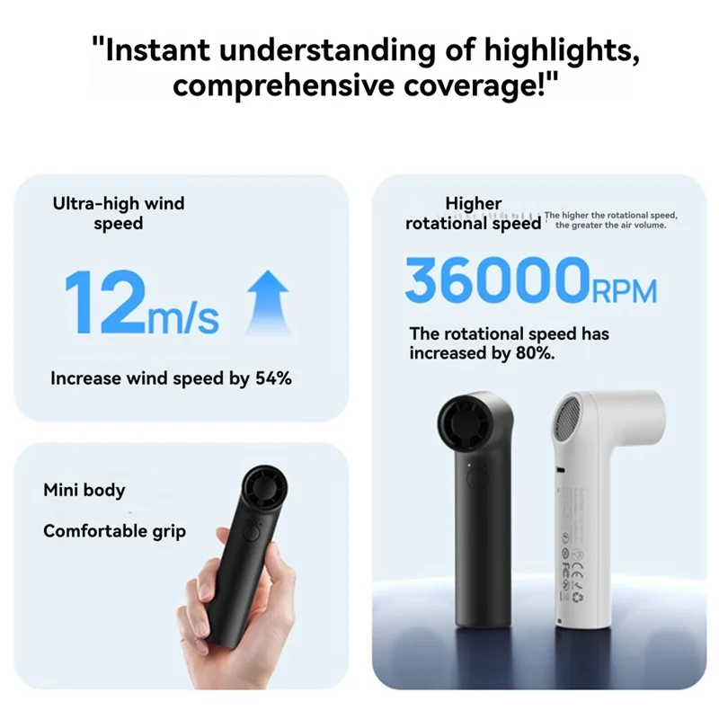 AT93-Strong Turbine Handheld Fan 36000 Rpm High Speed Rechargeable Mini Fan Strong Wind Electric Portable Handheld Fan
