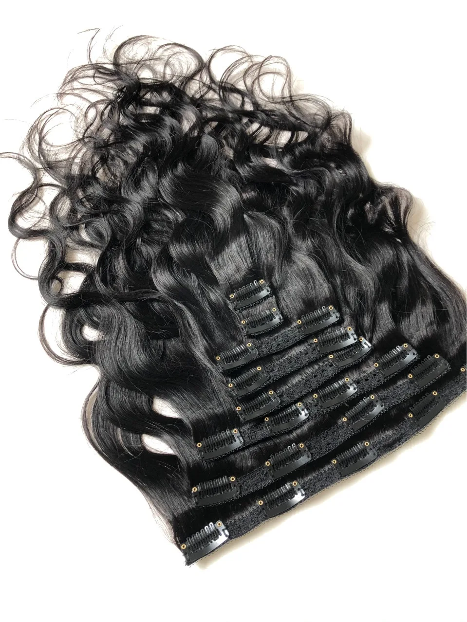 Clip brasiliana dell'onda del corpo nelle estensioni dei capelli umani 8 pz/set colore naturale capelli umani Remy 8-26 pollici Clip ondulata naturale nei capelli