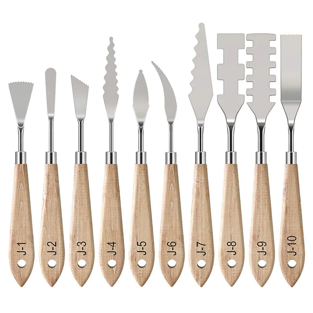 10Pcs Shaped Palette Knives, Stainless Steel Oil Painting Scrapers & Mixing Tools for Acrylic Gouache Canvas Art