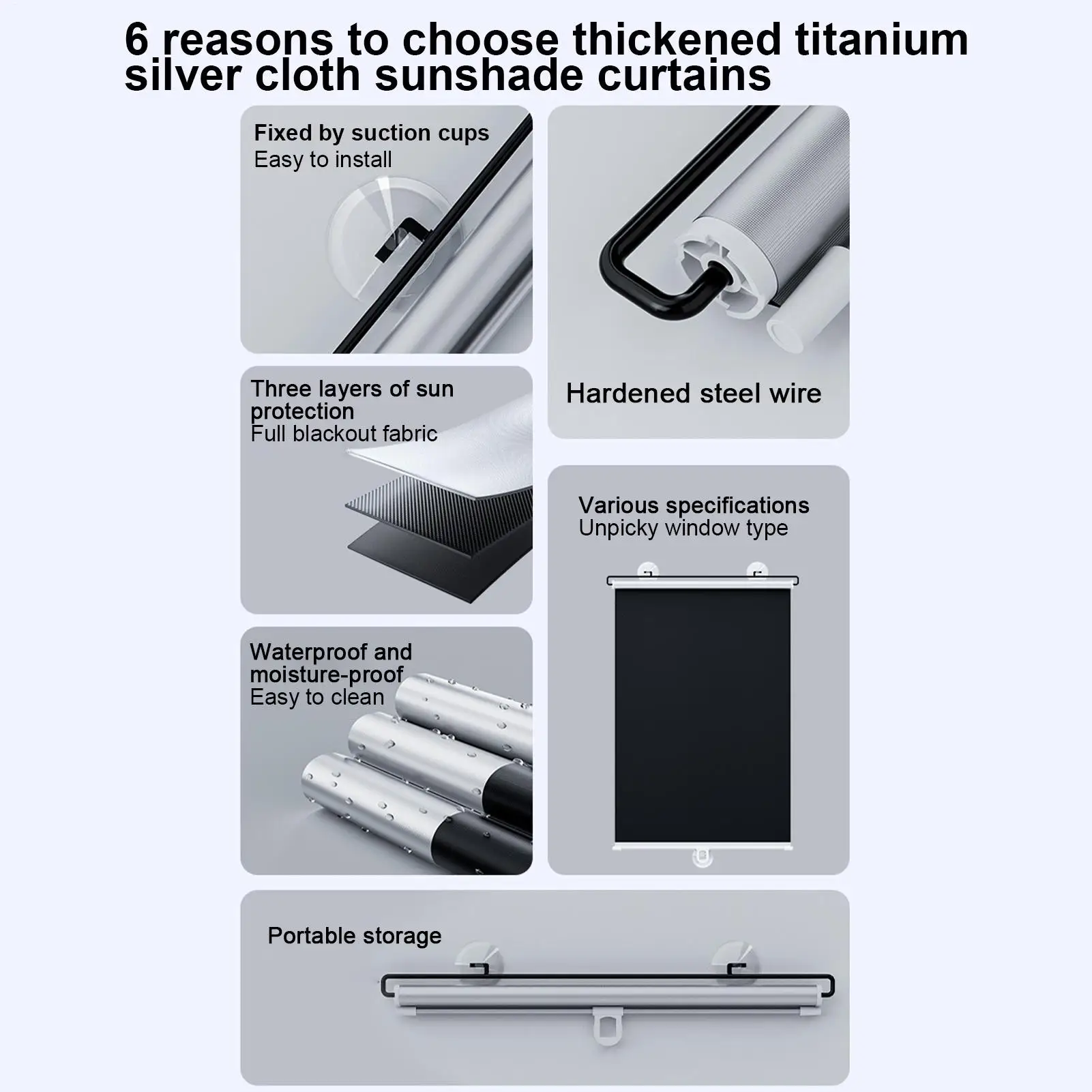 

Universal Roller Blinds Suction Cup Sunshade Nail-free Blackouts Curtain Car Bedroom Kitchen Office Window Sun-shading Curtains